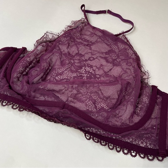NEW Victorias Secret 32DD Unlined Bralette Bra Purple Floral Lace Halter #0825 - Picture 5 of 8